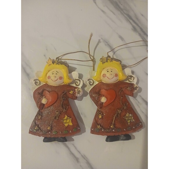 Vintage Ceramic Angel Tree Ornaments Set of 4 Rustic Country Cottage - Picture 4 of 5
